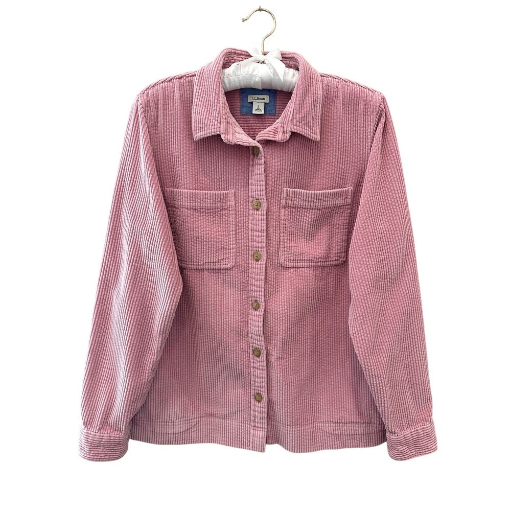 L.L.BEAN Pink Corduroy Button Front Shirt Shacket Small Heritage Granola Girl